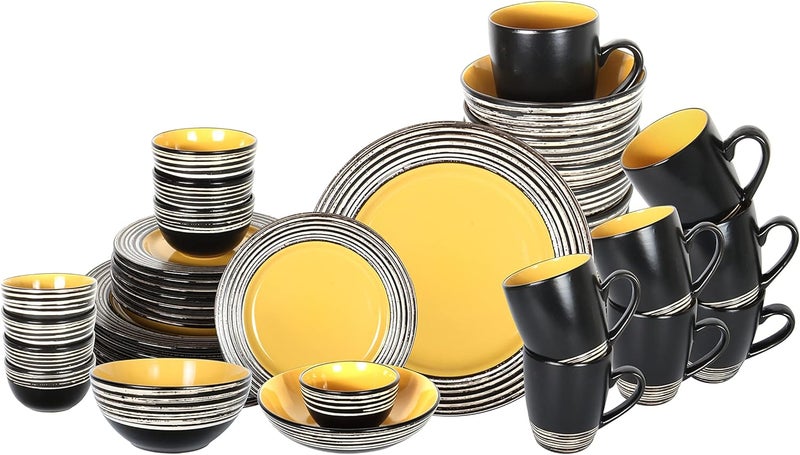 HomeVss Stoneware Handcrafted Tree Bark Effected Glaze Dinnerware Set SunflowerYellow Service for 848pc Set - Image 1