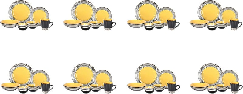 HomeVss Stoneware Handcrafted Tree Bark Effected Glaze Dinnerware Set SunflowerYellow Service for 848pc Set - Image 3