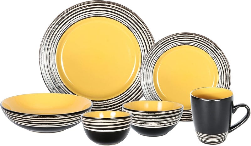 HomeVss Stoneware Handcrafted Tree Bark Effected Glaze Dinnerware Set SunflowerYellow Service for 848pc Set - Image 2