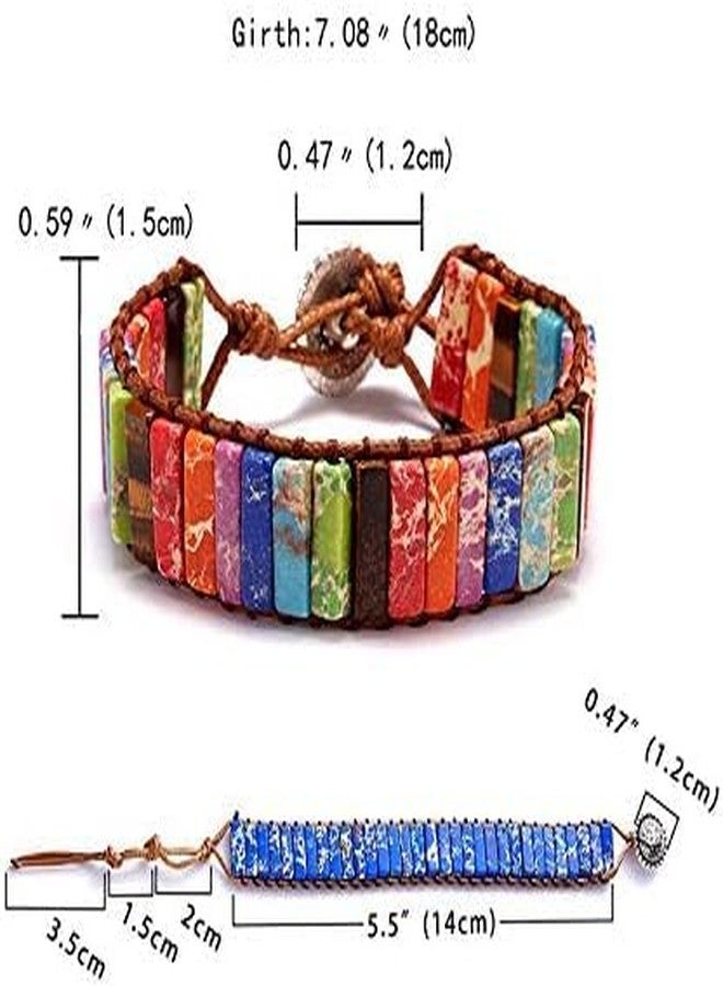 Moira Handmade Leather Rectangle Stone Beads Braided Wristband, Multicolour for Men and Women - Image 2