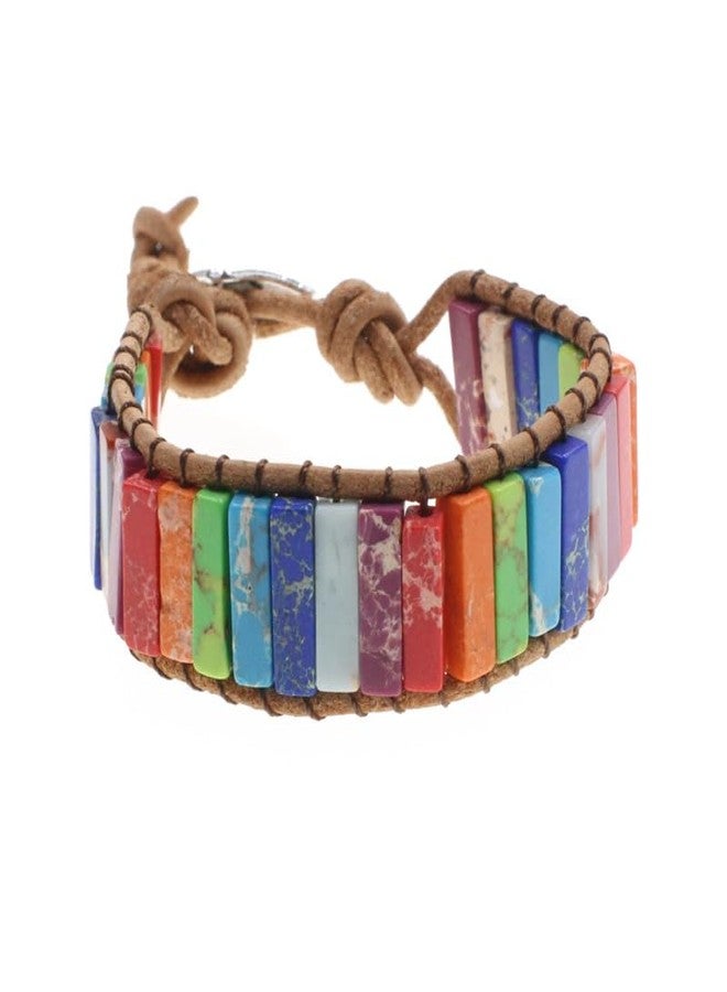 Moira Handmade Leather Rectangle Stone Beads Braided Wristband, Multicolour for Men and Women - Image 5