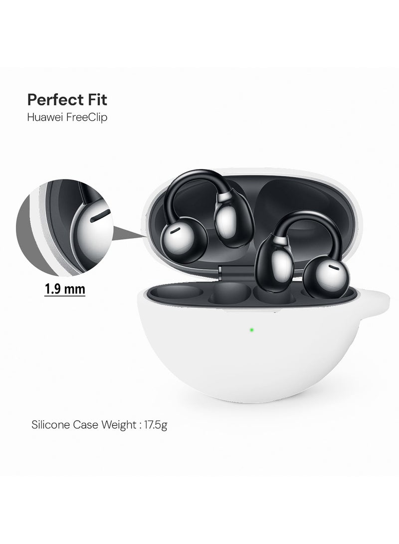 O Ozone Silicone Case Compatible with HUAWEI FreeClip, Shockproof and Scratch-Resistant Full-Body Protection Headphone Cover with Anti-Lost Keychain- White  - Image 3