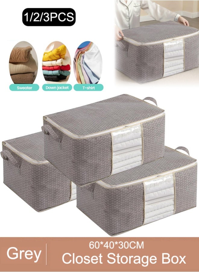 1/2/3pcs Large Storage Bags, Clothes Storage Box, Foldable Closet Organizer Storage Container With Durable Handle, Thick Fabric, Suitable For Blankets Quilts Clothes Bedding - Image 1