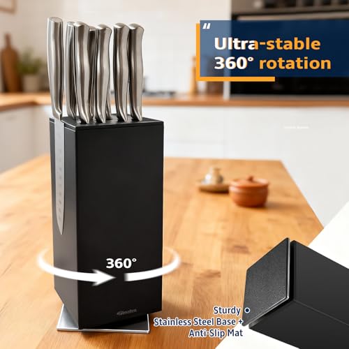 Fimaten Magnetic Knife Block 360 rotatable Stainless Steel Magnetic Knife Block Without Knives Black Magnetic Knife Holder Stand for Kitchen Utensils Universal Knife Holder for Knives Tools - Image 3