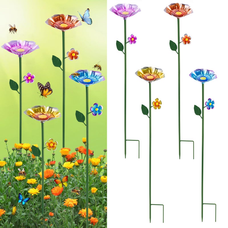 GoClimber 4 Pack Bee Watering Station Bee Bath for Garden Colorful Metal Bee Bird Butterfly Water Feeder Supplies for Outdoor Garden Yard Farm Decor Flower Design Blue Yellow Orange Purple - Image 2