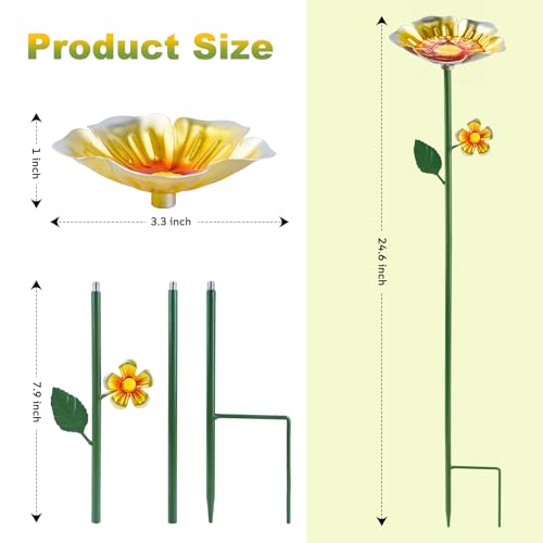 GoClimber 4 Pack Bee Watering Station Bee Bath for Garden Colorful Metal Bee Bird Butterfly Water Feeder Supplies for Outdoor Garden Yard Farm Decor Flower Design Blue Yellow Orange Purple - Image 3