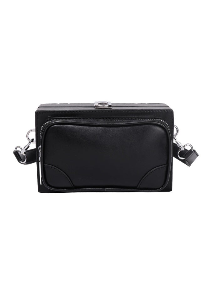 Black PU Leather Box Crossbody Bag with Adjustable Strap and Turn-Lock  Closure - Image 1