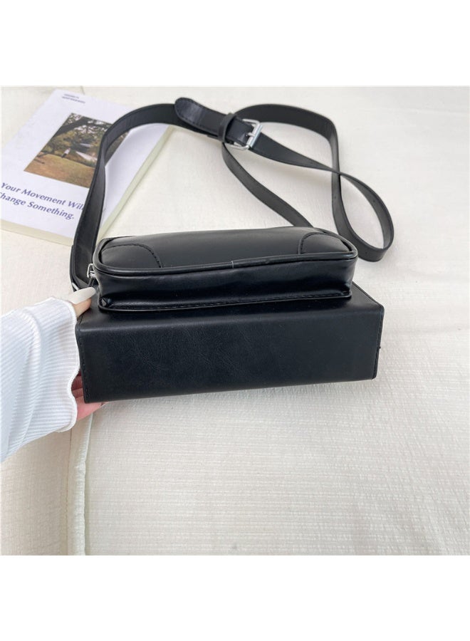 Black PU Leather Box Crossbody Bag with Adjustable Strap and Turn-Lock  Closure - Image 4