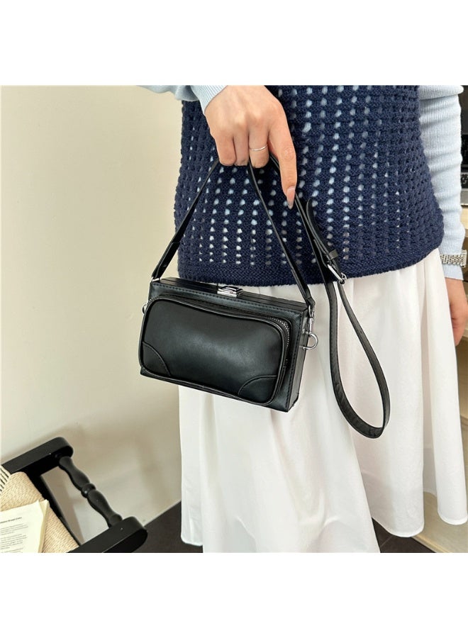 Black PU Leather Box Crossbody Bag with Adjustable Strap and Turn-Lock  Closure - Image 2