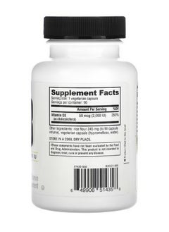 NutraBio Vitamin D 3 50 mcg 2000 IU 90 Capsules  - Image 2