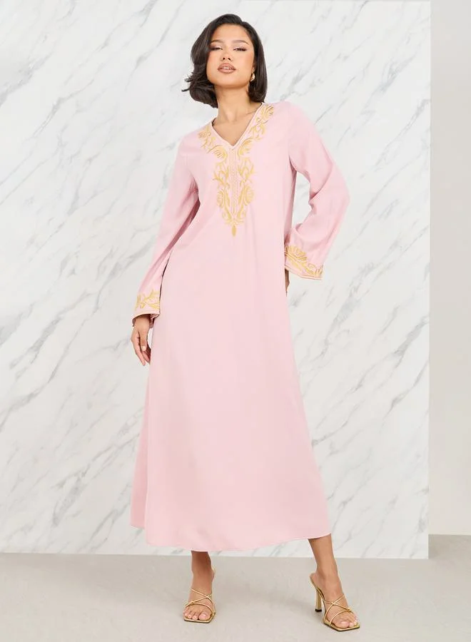 Take Two Embroidered V Neck Jalabiya