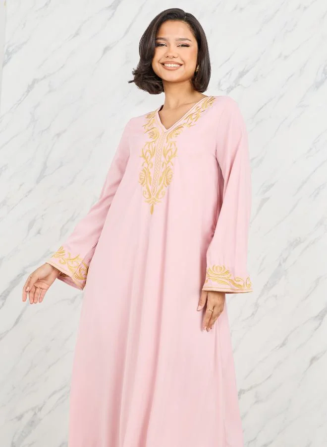 Take Two Embroidered V Neck Jalabiya