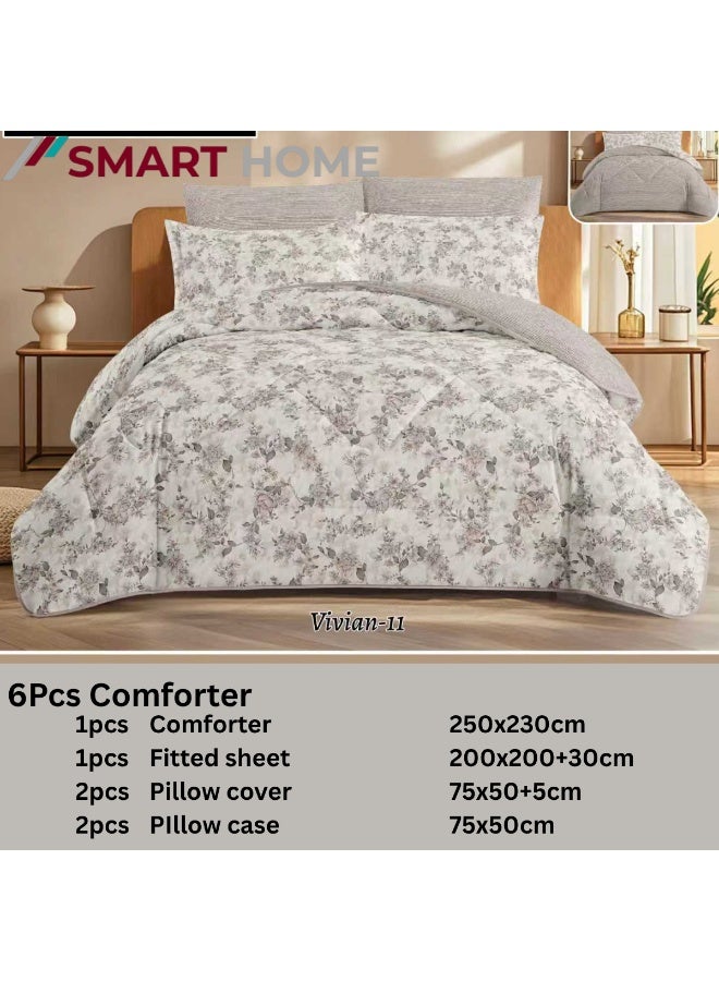 SMART HOME Summer Double Comforter Fits 200x200 cm - 6 Piece Luxury Microfiber Comforter Set, 100% Microfiber Comforter, Reversible Bedspread Set, Double Filled Bedspread Set, 6 Piece Sleeping Set (1 Filled Comforter + 1 Mattress Protector + 2 Pillowcases + 2 Square Decorative PillowCase) Bedspread Size 250x230 cm and Mattress Protector Size 200x200 cm - Image 2