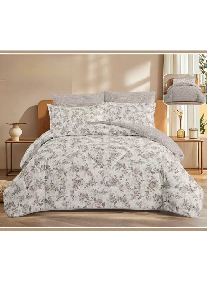 SMART HOME Summer Double Comforter Fits 200x200 cm - 6 Piece Luxury Microfiber Comforter Set, 100% Microfiber Comforter, Reversible Bedspread Set, Double Filled Bedspread Set, 6 Piece Sleeping Set (1 Filled Comforter + 1 Mattress Protector + 2 Pillowcases + 2 Square Decorative PillowCase) Bedspread Size 250x230 cm and Mattress Protector Size 200x200 cm - Image 1