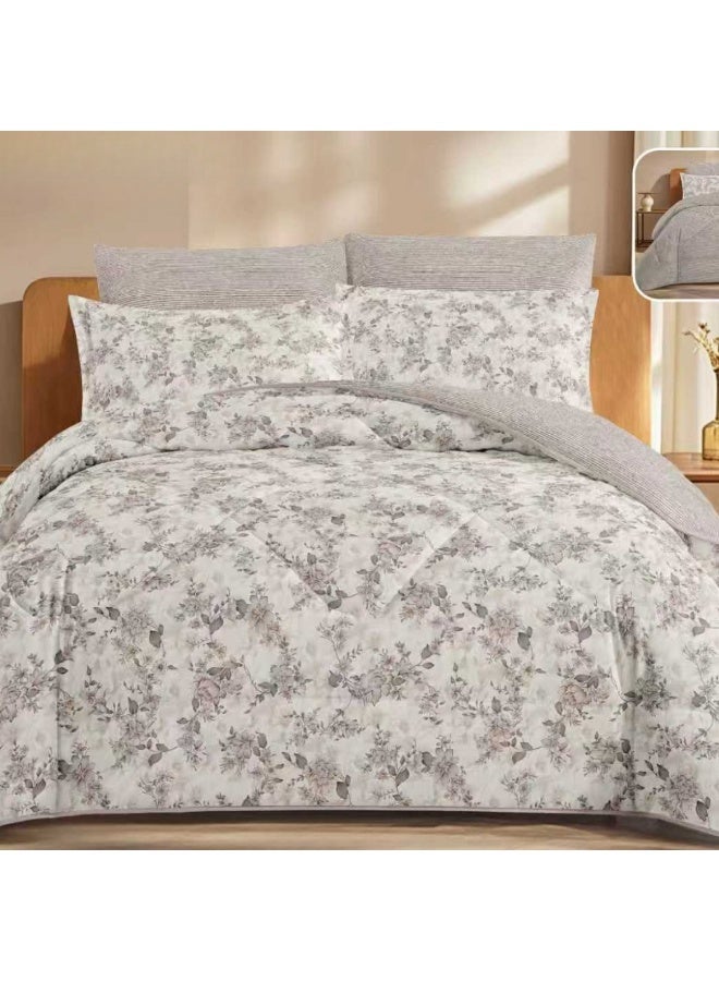 SMART HOME Summer Double Comforter Fits 200x200 cm - 6 Piece Luxury Microfiber Comforter Set, 100% Microfiber Comforter, Reversible Bedspread Set, Double Filled Bedspread Set, 6 Piece Sleeping Set (1 Filled Comforter + 1 Mattress Protector + 2 Pillowcases + 2 Square Decorative PillowCase) Bedspread Size 250x230 cm and Mattress Protector Size 200x200 cm - Image 4