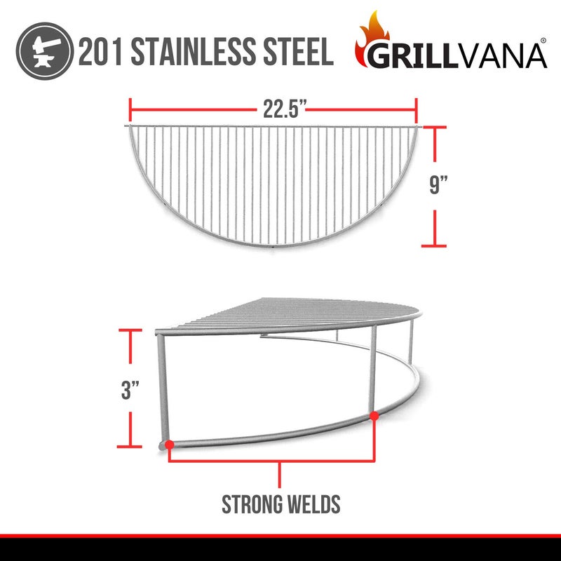 GRILLVANA The Original 'Upper Deck' Stainless Steel Grilling Warming Smoking Rack Charcoal Grill Grate- For Use with 22 Inch Kettle Grills- Charcoal Grilling Accessories and Grill Tools Grill Rack - Image 3