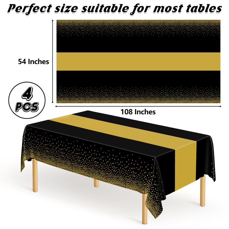 QZYL 4Pack Black and Gold Tablecloths for Events, 54" x 108" Plastic Table Cloth Disposable for Rectangle Tables, Waterproof Table Cloth Cover for New Years Eve Decorations Holiday Birthday Wedding Dining - Image 2