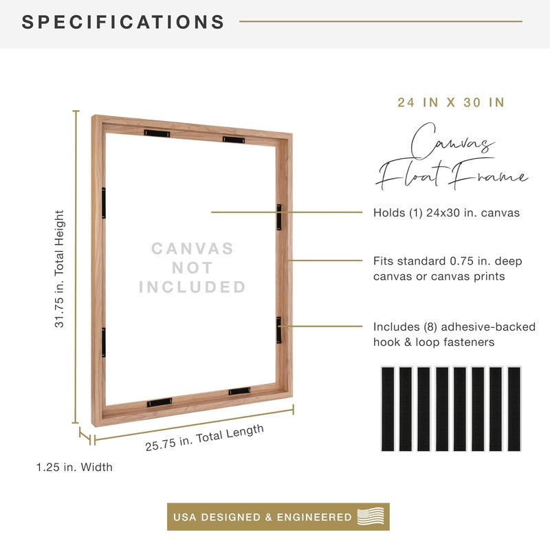 MCS Canvas Float Frames 24x30 Frame, Walnut Wood Grain for Finished Canvases, Vertical & Horizontal Wall Hanging Large with Adhesive for Canvas Paintings (1-Pack) - Image 3