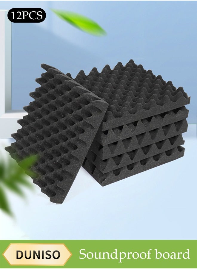 DUNISO 12 Pieces Of Sound-Absorbing Foam, Acoustic Panels,5X30X30cm, Fast Recovery Sound-Absorbing Board, Suitable For Home, Recording Studio, Soundproof Wallboard, Thickened Sound-Absorbing Foam, Soundproof Cotton, Wall, Bedroom, Piano Room, Ktv, Indoor, Self-Adhesive, Soundproof Board  - Image 1