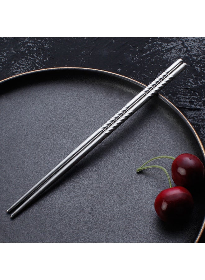 Blue And White Porcelain Stainless Steel Chopsticks Printed Threaded Smooth Stainless Steel Chopsticks Round Household Chopsticks One Person Wholesale-Color:23 Bare Body Single Pair  - Image 3