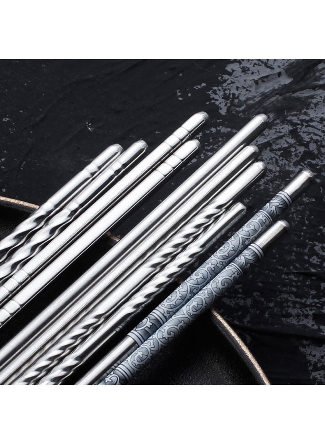 Blue And White Porcelain Stainless Steel Chopsticks Printed Threaded Smooth Stainless Steel Chopsticks Round Household Chopsticks One Person Wholesale-Color:23 Bare Body Single Pair  - Image 2