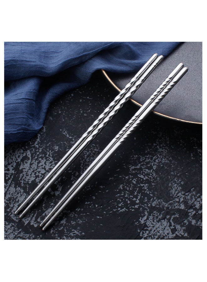 Blue And White Porcelain Stainless Steel Chopsticks Printed Threaded Smooth Stainless Steel Chopsticks Round Household Chopsticks One Person Wholesale-Color:23 Bare Body Single Pair  - Image 4