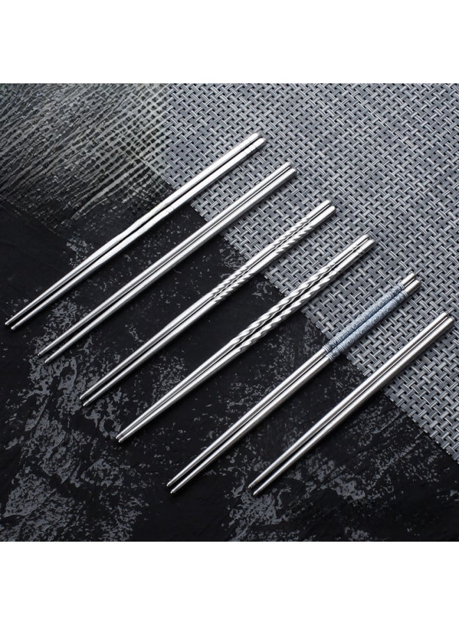 Blue And White Porcelain Stainless Steel Chopsticks Printed Threaded Smooth Stainless Steel Chopsticks Round Household Chopsticks One Person Wholesale-Color:23 Bare Body Single Pair  - Image 1