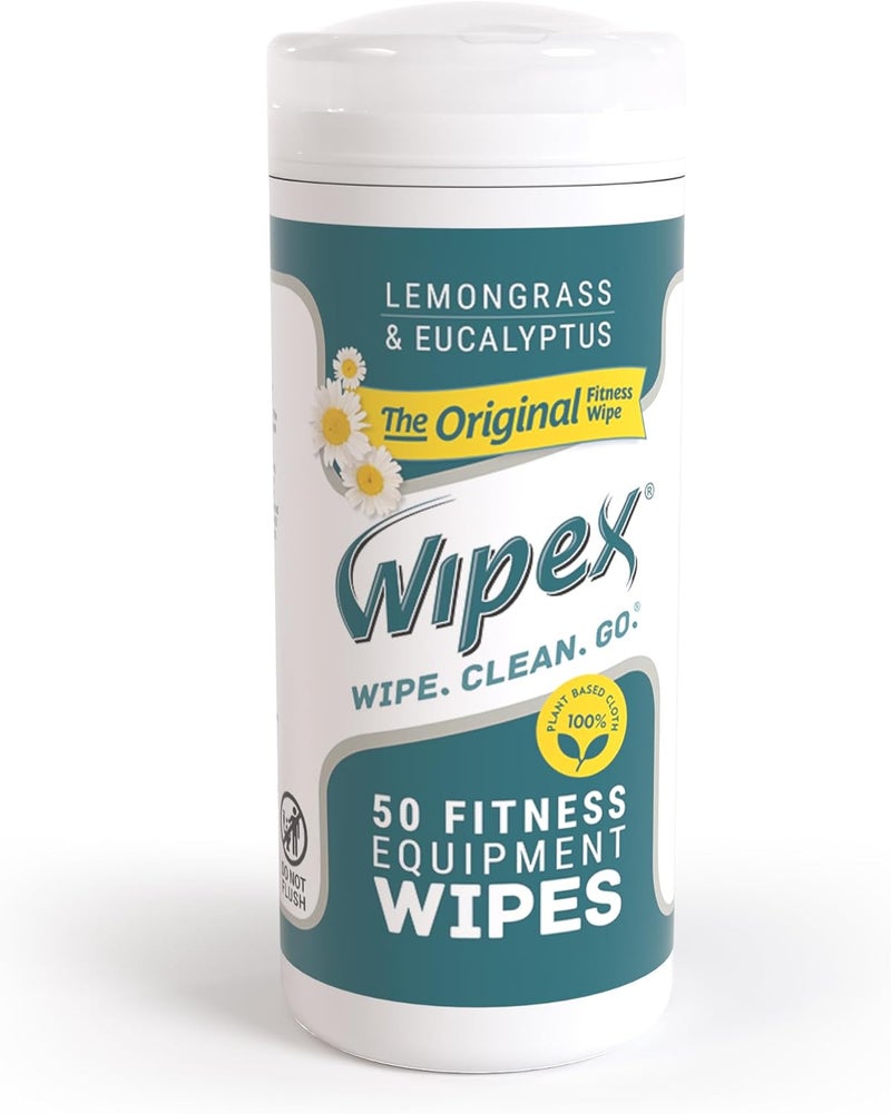 Wipex Fitness Equipment Wipes - Original Natural Plant Based Gym Wipes for Equipment, Clean Surfaces at Home or Gym, Use as a Yoga Mat Cleaner, Lemongrass, Eucalyptus & Vinegar, 50 Count (Pack of 1) - Image 1