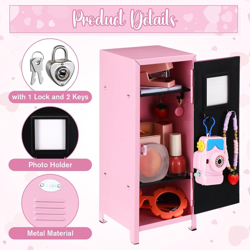 Vercraft 2 Pcs Mini Metal Locker Storage with Lock and 2 Keys 10.8 Inch Small Money Security and Cash Safe Box for Jewelry Back to School Home Office Desktop Container(Pink) - Image 4