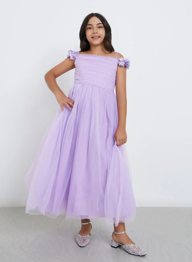 Take Two Take Two Girls Purple Ruching Detail Mesh Party Dress