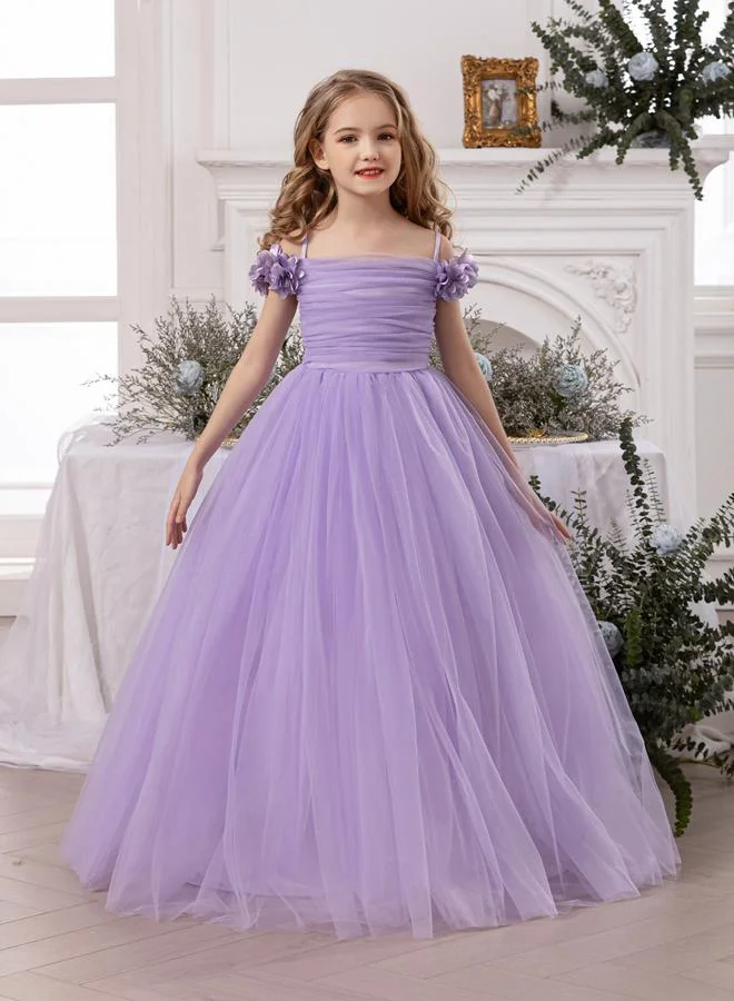 Take Two Take Two Girls Purple Ruching Detail Mesh Party Dress