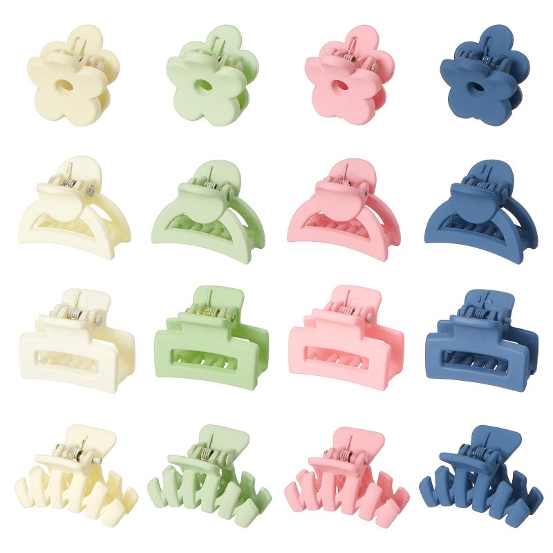 QIUTIMIY Small Hair Clips for Girls 16PCS 4Style Colourful Matte Mini Claw Clips for Women Non Slip Bangs Pins for ThinThick Hair16PCSStyle 1