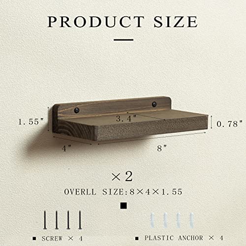 Freezing point Small Floating Shelf for Wall Set of 2 Natural Wood 8Inch Mini Wall Shelves Decor Plant Display Collectibles Mounted Kitchen Bathroom Bedroom Corner Decorative Storage Tiny Stand Coffee - Image 3
