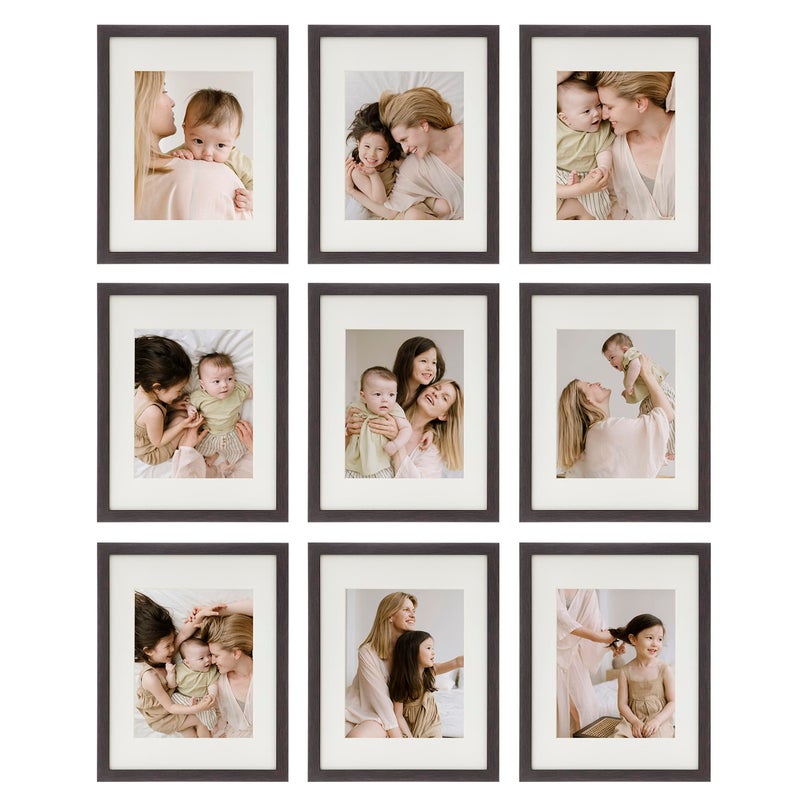 Sheffield Home 9 Piece Gallery Wall Frame Set, 11x14 Inch, Dark Oak - Image 1