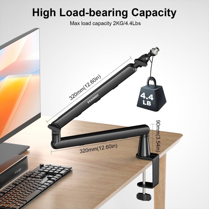 Aokeo Microphone Arm,Aokeo AK-55 Desk Low Profile Adjustable Mic Boom Arm Stand,Suitable For Blue Yeti,Snowball iCE, HyperX QuadCast,SoloCast,Elgato Wave,Etc - Image 5