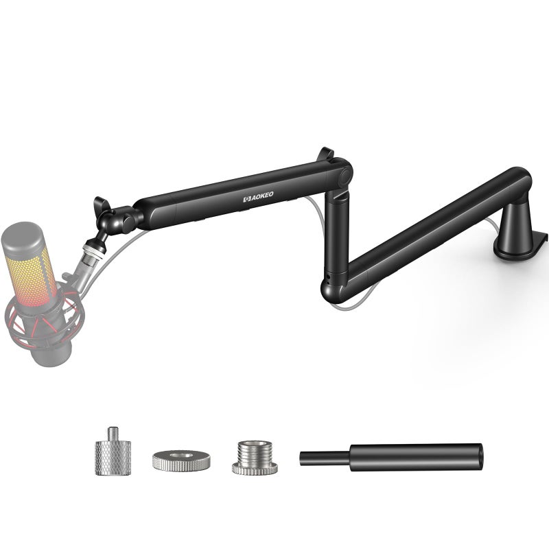 Aokeo Microphone Arm,Aokeo AK-55 Desk Low Profile Adjustable Mic Boom Arm Stand,Suitable For Blue Yeti,Snowball iCE, HyperX QuadCast,SoloCast,Elgato Wave,Etc - Image 1