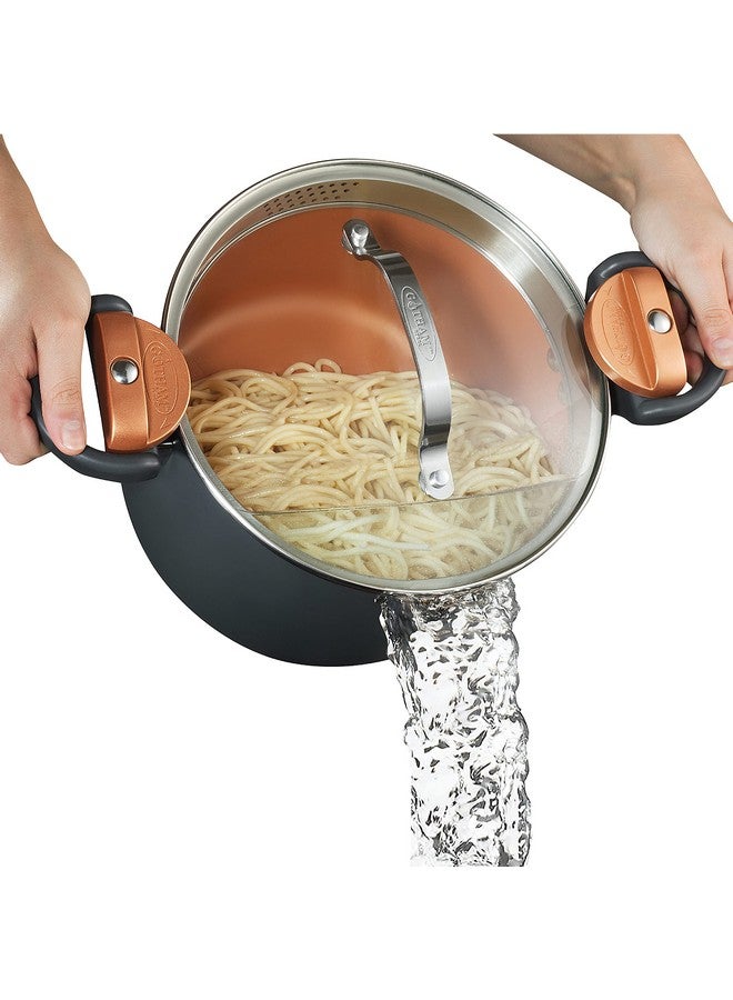 GOTHAM STEEL 5 Qt Ceramic Stock Pot Multipurpose Pasta Pot with Strainer Lid & Twist and Lock Handles, Nonstick Ceramic for Soup, Spaghetti, Rice, Pots for Kitchen, Dishwasher Safe - Copper - Image 1