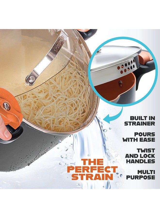 GOTHAM STEEL 5 Qt Ceramic Stock Pot Multipurpose Pasta Pot with Strainer Lid & Twist and Lock Handles, Nonstick Ceramic for Soup, Spaghetti, Rice, Pots for Kitchen, Dishwasher Safe - Copper - Image 2