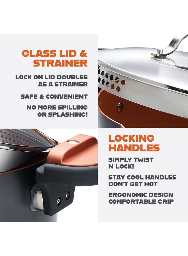 GOTHAM STEEL 5 Qt Ceramic Stock Pot Multipurpose Pasta Pot with Strainer Lid & Twist and Lock Handles, Nonstick Ceramic for Soup, Spaghetti, Rice, Pots for Kitchen, Dishwasher Safe - Copper - Image 3