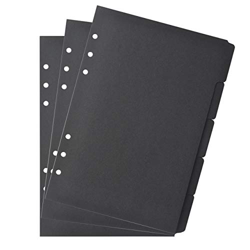Bluecell World Bluecell 3 Sets Black Color Paper Divider Index Page Tab Cards for 6-Holes Ring Binders Notebooks Travel Diary Journal Planner (A5 Black) - Image 1