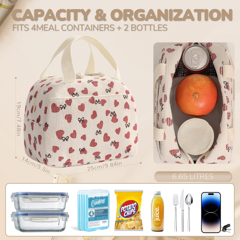 Baglemon Lunch Bag for Women Men Cute Corduroy Lunch Tote Bags Reusable Insulated Lunch Box Large Capacity Reusable Insulated Cooler for Work/Picnic/Travel - Image 5