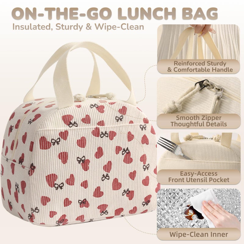 Baglemon Lunch Bag for Women Men Cute Corduroy Lunch Tote Bags Reusable Insulated Lunch Box Large Capacity Reusable Insulated Cooler for Work/Picnic/Travel - Image 3
