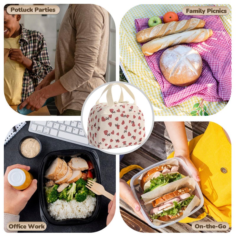 Baglemon Lunch Bag for Women Men Cute Corduroy Lunch Tote Bags Reusable Insulated Lunch Box Large Capacity Reusable Insulated Cooler for Work/Picnic/Travel - Image 2