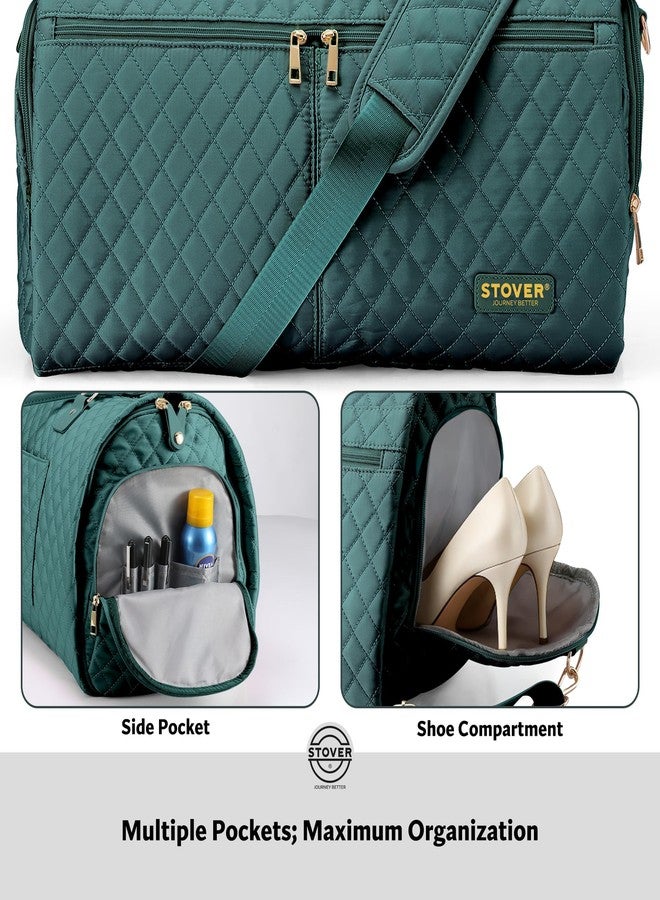 STOVER Women’s Convertible Garment Duffel Bag for Travel - 2-in-1 Carry-On Weekender/Overnight Tote - Wrinkle-Free Dresses, Suits & Clothes + Shoe Compartment & Bonus Toiletry Bag (Emerald Green) - Image 5