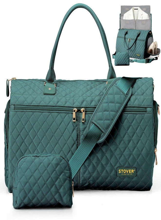 STOVER Women’s Convertible Garment Duffel Bag for Travel - 2-in-1 Carry-On Weekender/Overnight Tote - Wrinkle-Free Dresses, Suits & Clothes + Shoe Compartment & Bonus Toiletry Bag (Emerald Green) - Image 1