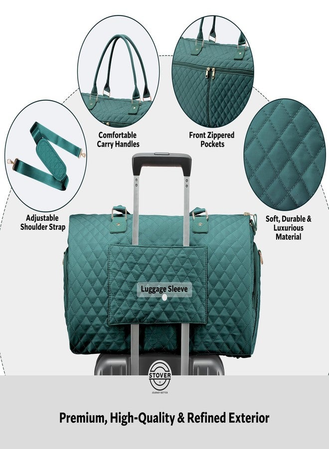 STOVER Women’s Convertible Garment Duffel Bag for Travel - 2-in-1 Carry-On Weekender/Overnight Tote - Wrinkle-Free Dresses, Suits & Clothes + Shoe Compartment & Bonus Toiletry Bag (Emerald Green) - Image 4