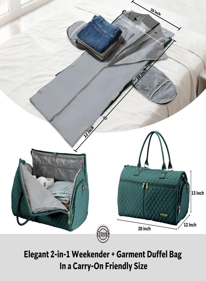 STOVER Women’s Convertible Garment Duffel Bag for Travel - 2-in-1 Carry-On Weekender/Overnight Tote - Wrinkle-Free Dresses, Suits & Clothes + Shoe Compartment & Bonus Toiletry Bag (Emerald Green) - Image 2