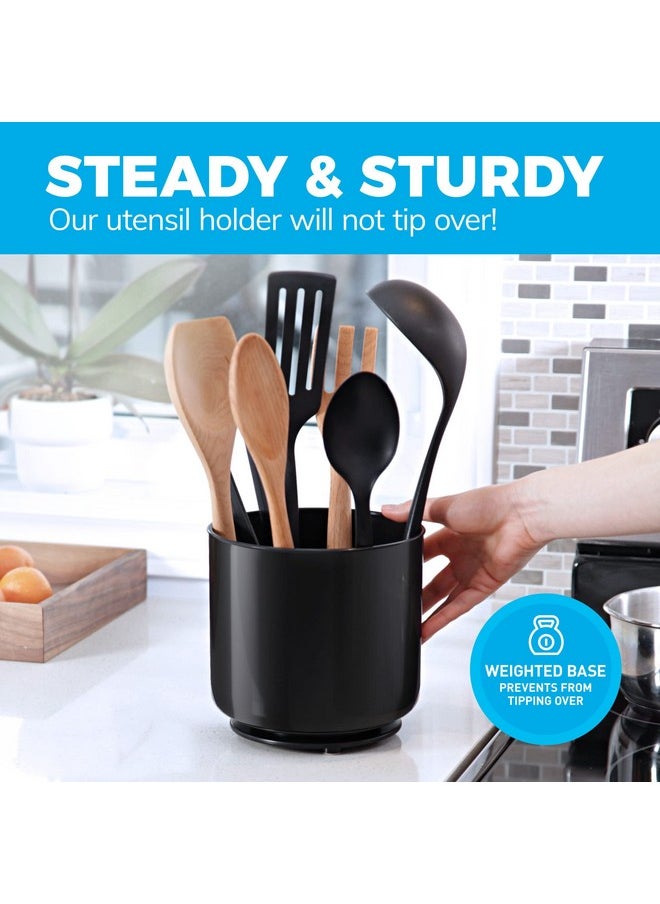 Cooler Kitchen Rotating Extra Plastic Black Large Utensil Holder For Kitchen Counter - Crock Caddy with Weighted Base and Gripped Insert - Countertop Kitchen Utensil Holder Tool - Spoon Cutlery & Utensils Organizer  - Image 5