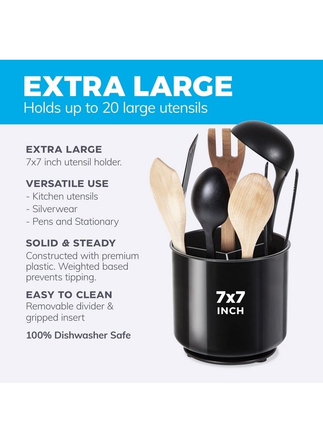 Cooler Kitchen Rotating Extra Plastic Black Large Utensil Holder For Kitchen Counter - Crock Caddy with Weighted Base and Gripped Insert - Countertop Kitchen Utensil Holder Tool - Spoon Cutlery & Utensils Organizer  - Image 3