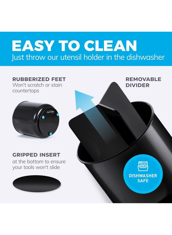 Cooler Kitchen Rotating Extra Plastic Black Large Utensil Holder For Kitchen Counter - Crock Caddy with Weighted Base and Gripped Insert - Countertop Kitchen Utensil Holder Tool - Spoon Cutlery & Utensils Organizer  - Image 4